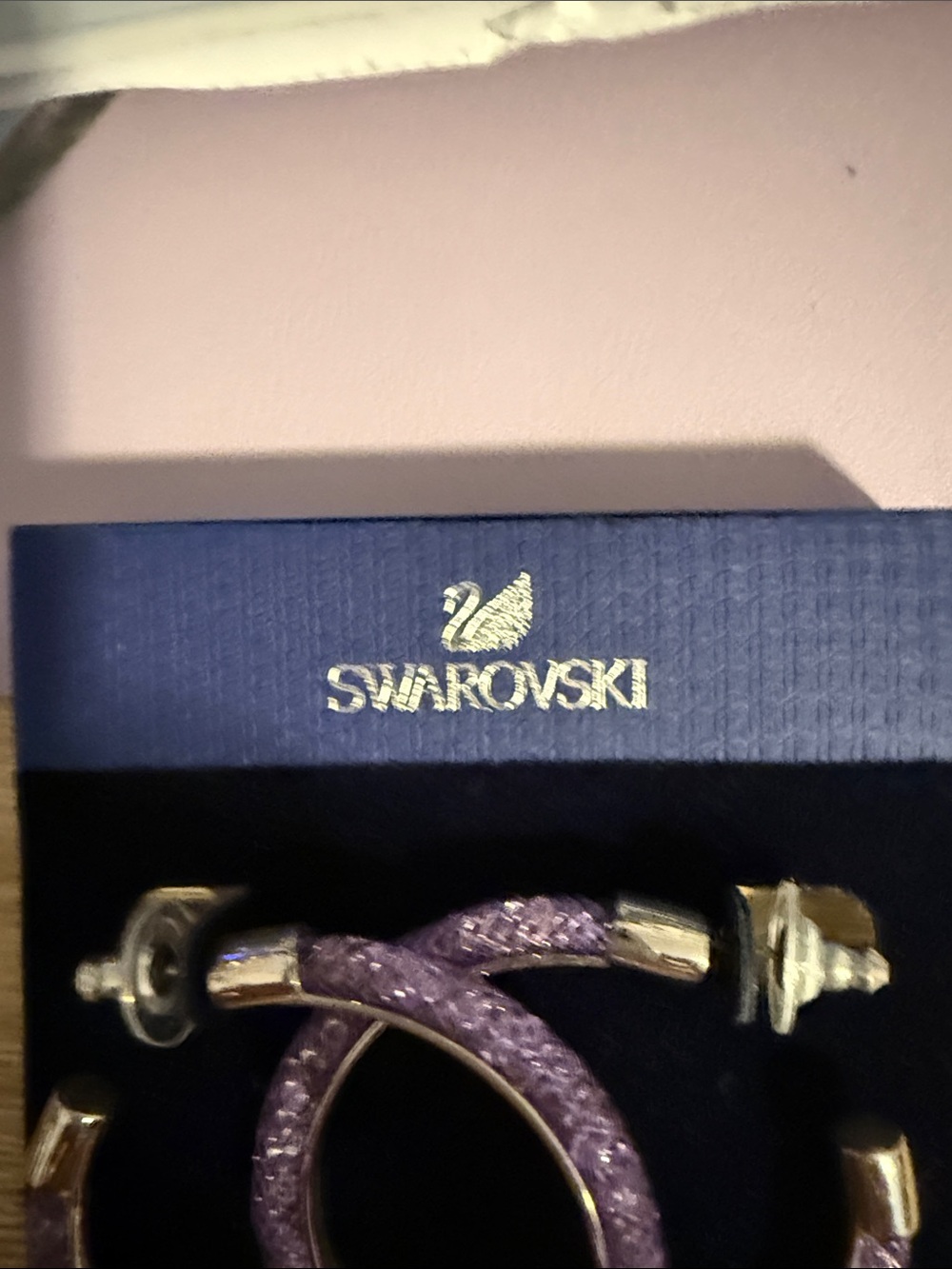 Swarovski Lavender Crystal Hoop Earrings - Picture 2 of 4